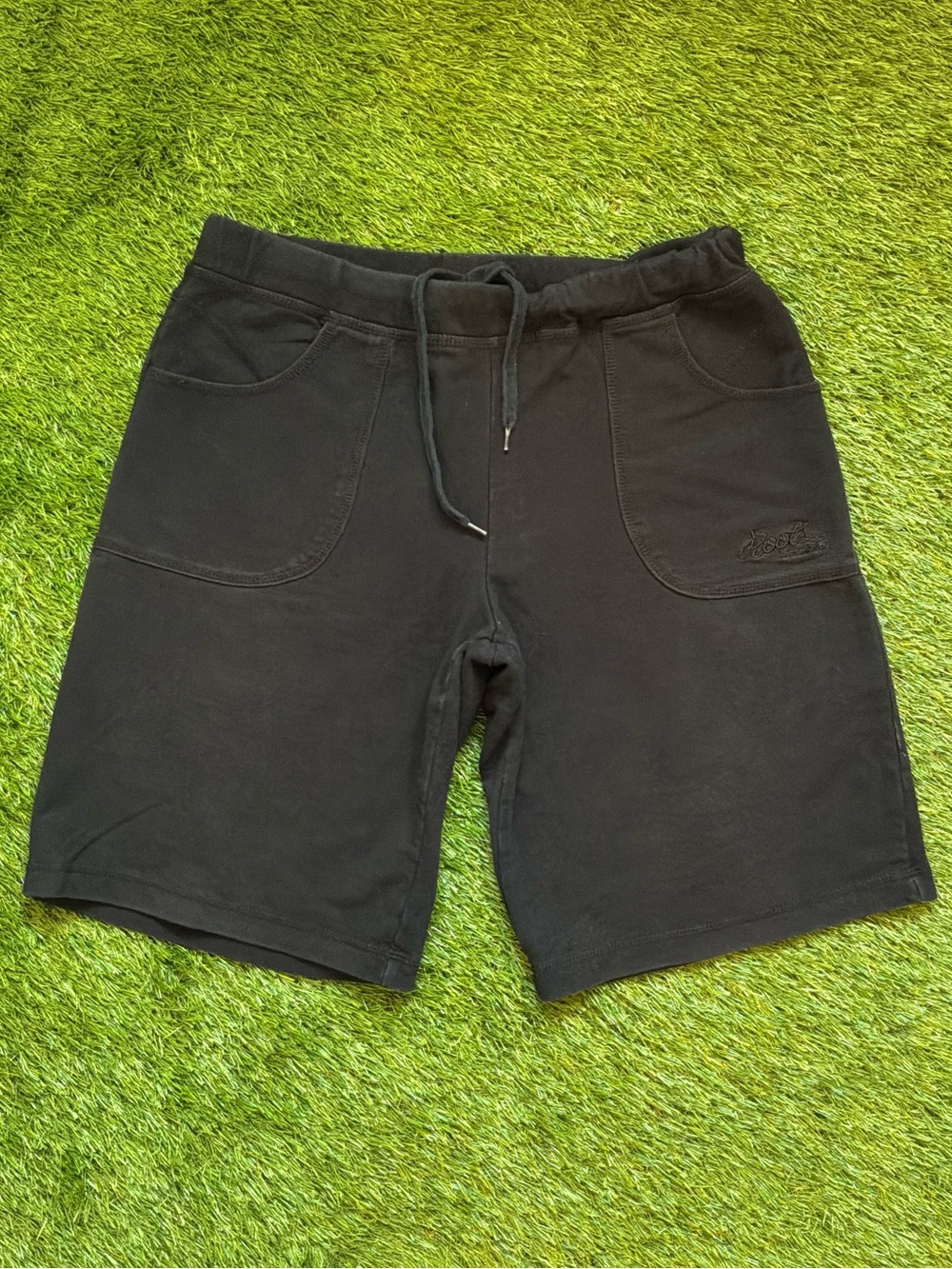 Roots Black Sweat Shorts Drawstring Cotton Size Large